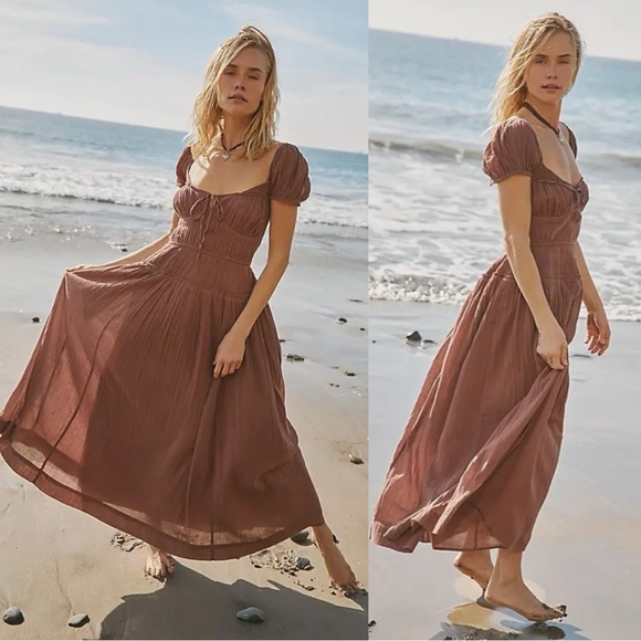Free People Dresses & Skirts - Free People Feeling Bonita Midi Maxi Dress in Brown Size XS Romantic Dainty